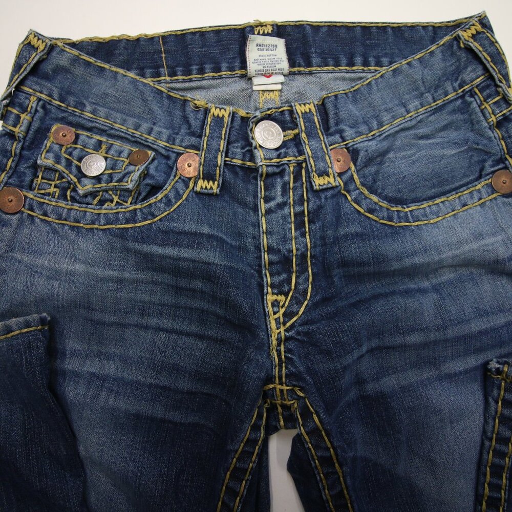 True Religion Billy Super T Thick Stitch Blue Jeans Mens 31 USA Fades Flap Boot - Picture 5 of 16